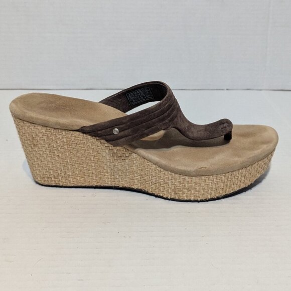 UGG Zamora 3093 Sz 10 Chocolate Brown Suede Leather thong Wedge Sandals - Picture 6 of 10